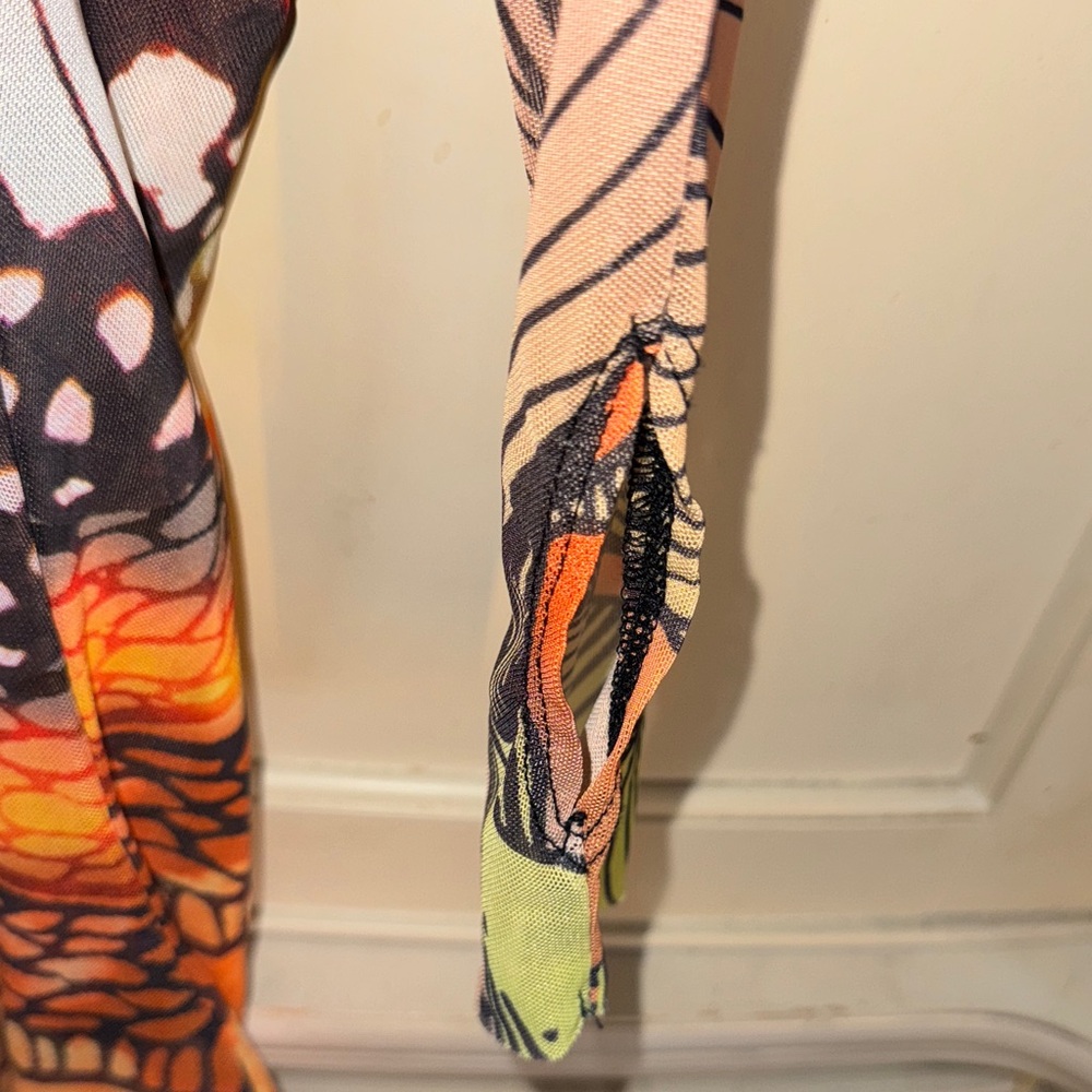 AFRM Long Sleeve Butterfly Print Top in Orange, Black, Blue - Picture 4 of 5